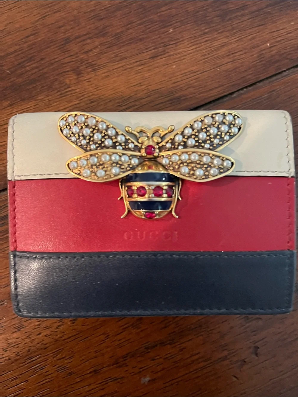 Gucci Queen Margaret Compact Wallet - Red, Navy, Cream